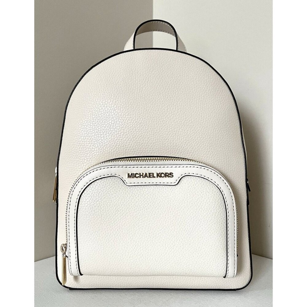 New Michael Kors Jaycee Medium Pebbled Leather Backpack Light Cream